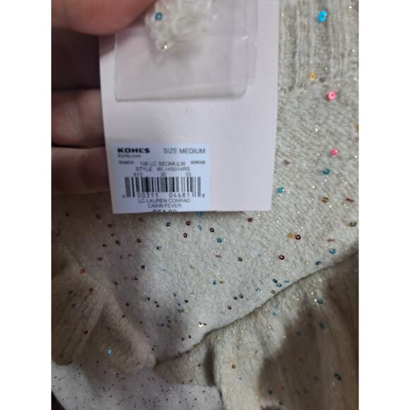 NWT LC Lauren Conrad Women Ruffle Shoulder Prancer Sparkle Sequin Sweater Size M - Picture 4 of 9